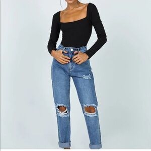 Princess Polly Hayden High Rise Cuffed Crop Distressed Boyfriend Jeans Size 4 US